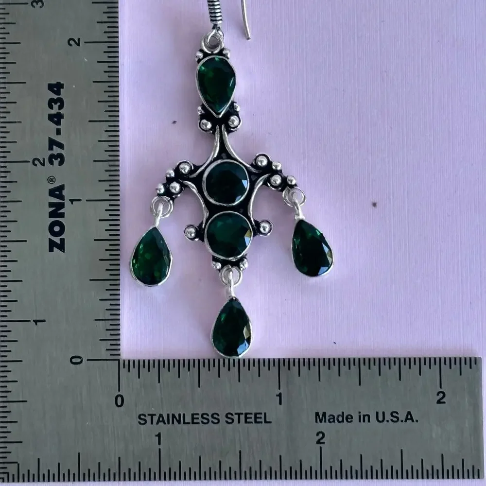 925 Sterling Green Quartz Chandelier Dangle Earrings